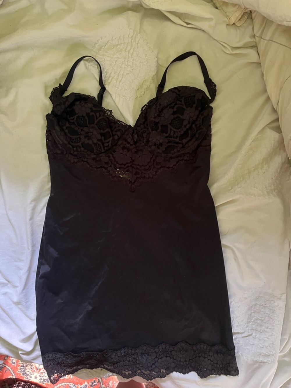 Victoria's Secret Black Lace Trim Chemise Slip